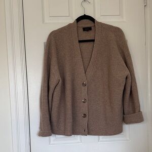 Quince Tan Ribbed 100% cashmere Cardigan Sweater